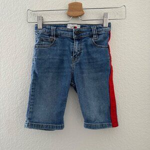 Givenchy Boy's Loose Fit Bermuda Denim Short Red Tape Embossed Back Logo Sz 6
